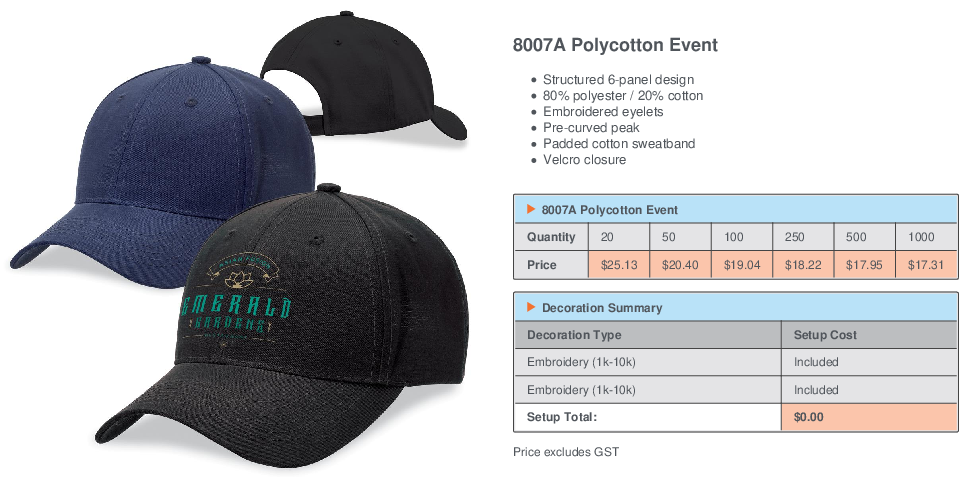 8007A Polycotton Event quote sheet